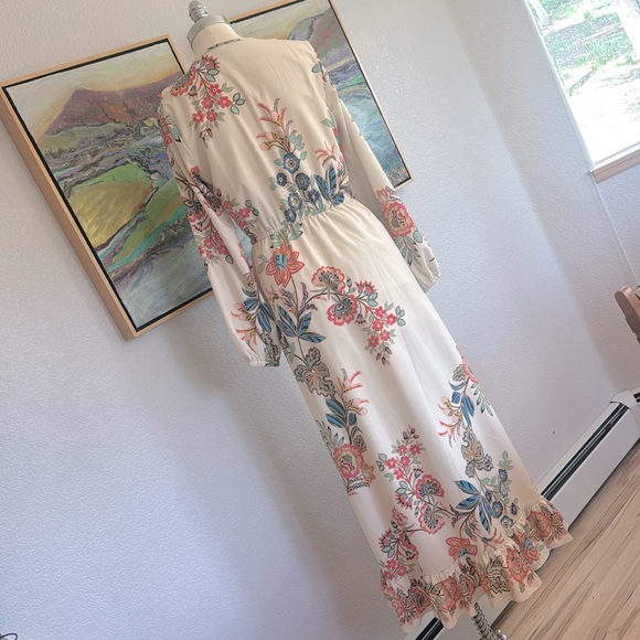 Boston Proper Boho Floral Ruffle Neck Floral Maxi Dress 8 - Picture 7 of 10